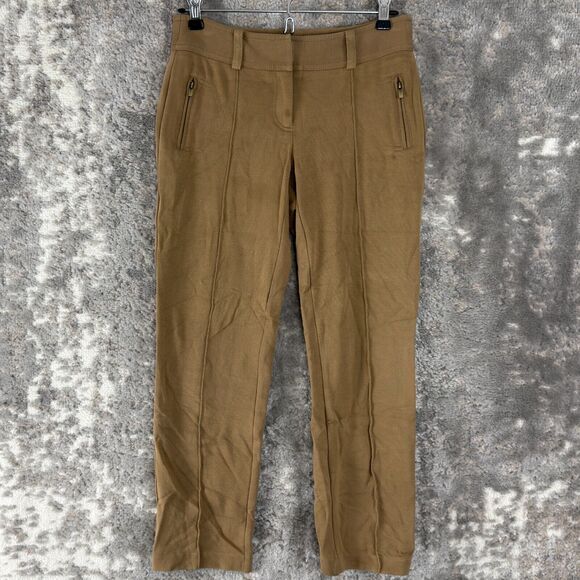 Cache Size 0 Casual Stretch Flat Front Pants Beige Button Zip Pockets Ankle - Picture 1 of 12